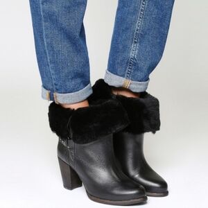 UGG Black Ankle Boots with Fur Trim